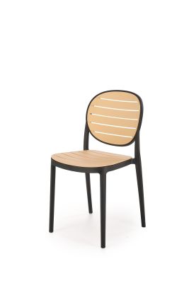 Záhradná plastová stolička K529 čierna v prírodnom dekore